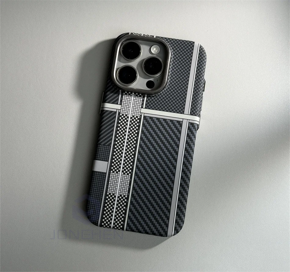 Color: Gold, Material: Vinyl - Luxury Alloy Lens Personalized Pixel 3D Relief Carbon Fibre Pattern Case For iPhone 13 14 15 16 Pro Max Slim Cover For Magsafe