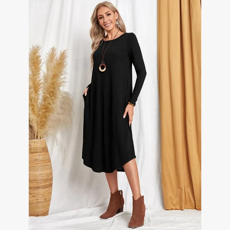 Long Sleeve T-Shirt Dress with Pockets
