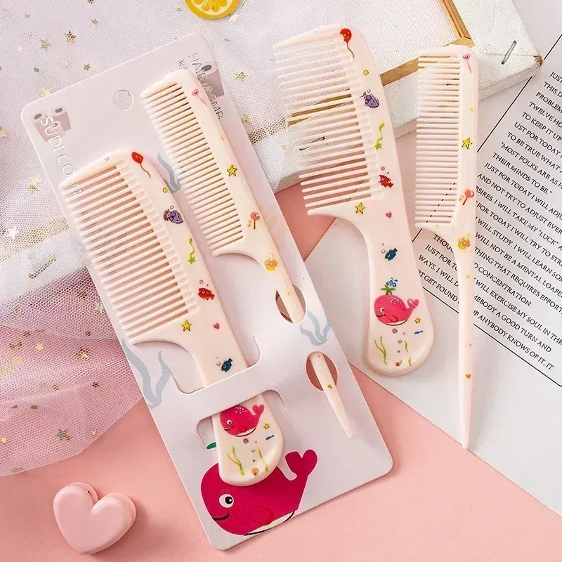 Color: Red - 2pcs/set Children Comb Cute Cartoon Anti-static Hair Dressing Curly Portable Travel for Kids Girls Students Comb Hair Care Comb