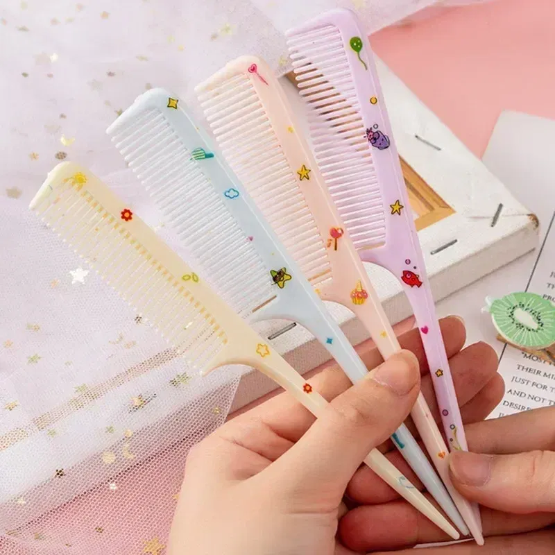 Color: Red - 2pcs/set Children Comb Cute Cartoon Anti-static Hair Dressing Curly Portable Travel for Kids Girls Students Comb Hair Care Comb