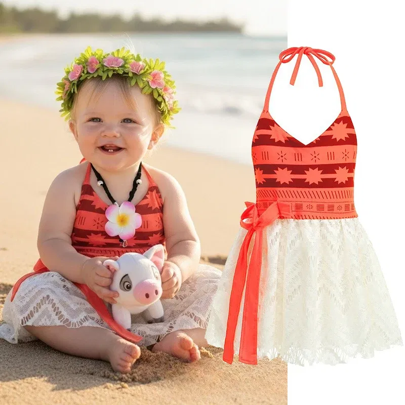 Color: green, Kid Size: 5 - Little Girls Cospaly DISNEY Moana Kids Two Pcs Set Top +Pants Infant Vaiana Role Play Festival Princess Costume Casual Clothes