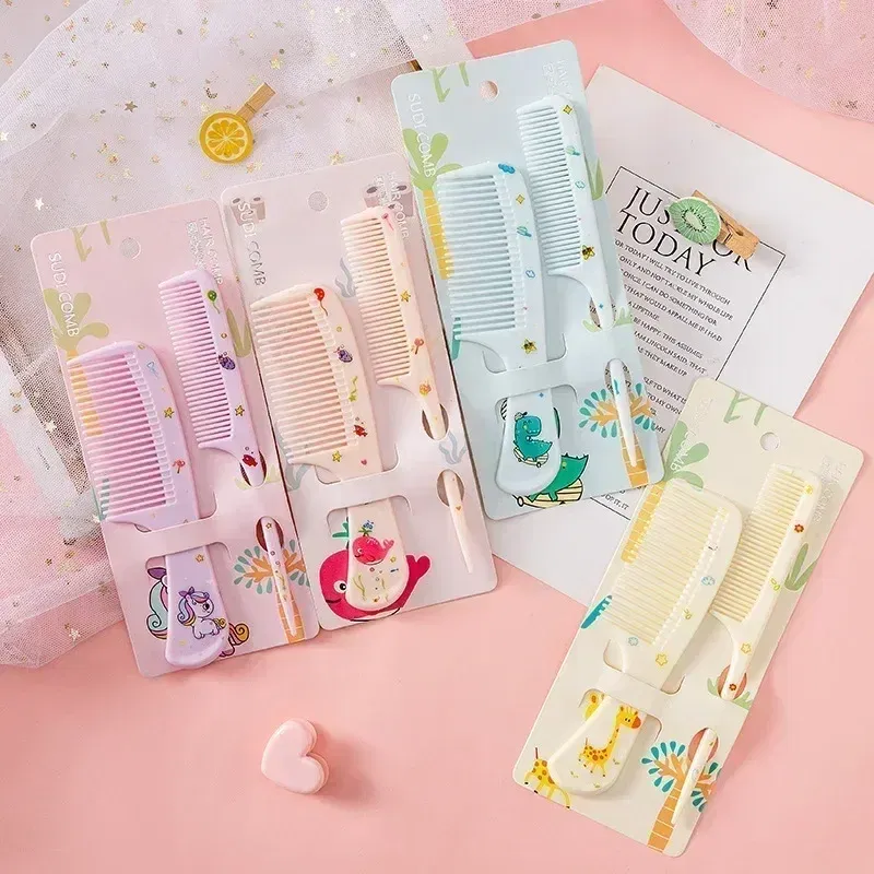 Color: Red - 2pcs/set Children Comb Cute Cartoon Anti-static Hair Dressing Curly Portable Travel for Kids Girls Students Comb Hair Care Comb
