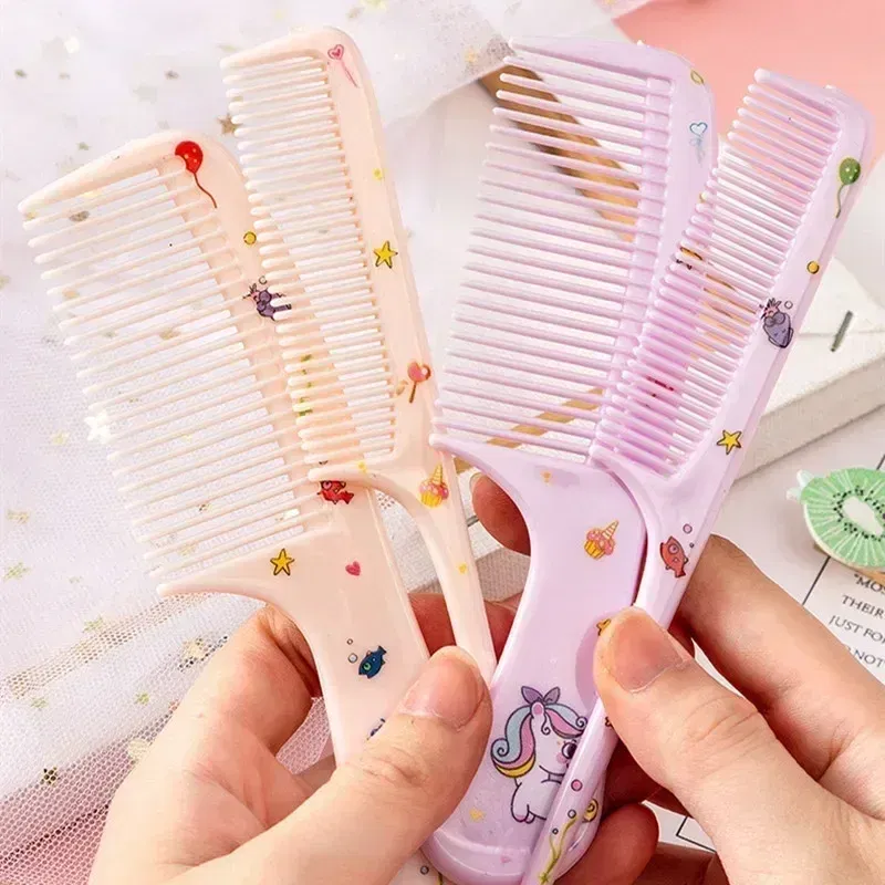 Color: Red - 2pcs/set Children Comb Cute Cartoon Anti-static Hair Dressing Curly Portable Travel for Kids Girls Students Comb Hair Care Comb