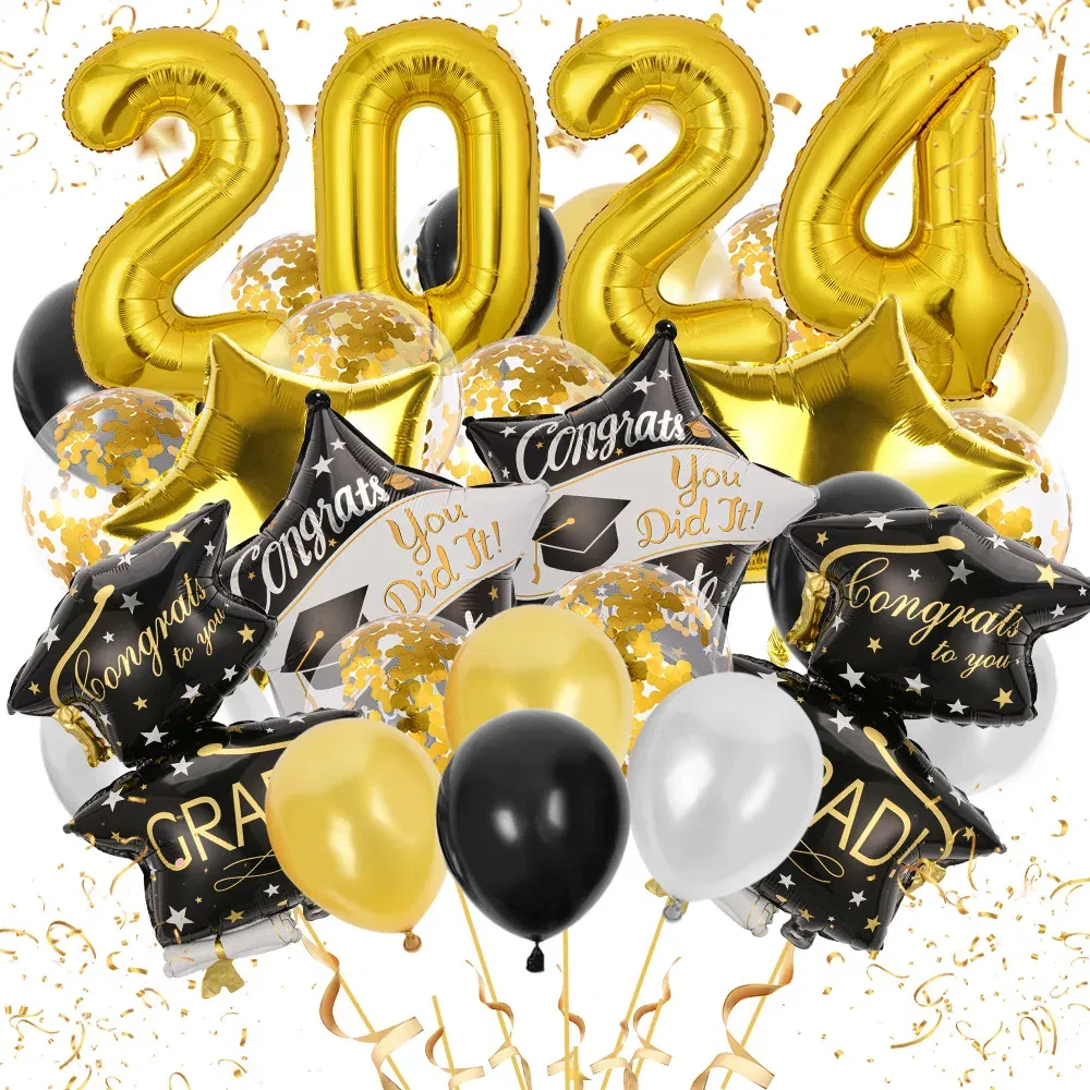 Color: Gold, Ballon Size: Other - 50pcs 2024 Graduation Aluminum Film Balloon Combination Graduation Party, Ceremony Balloon Set Graduation Celebration Balloon