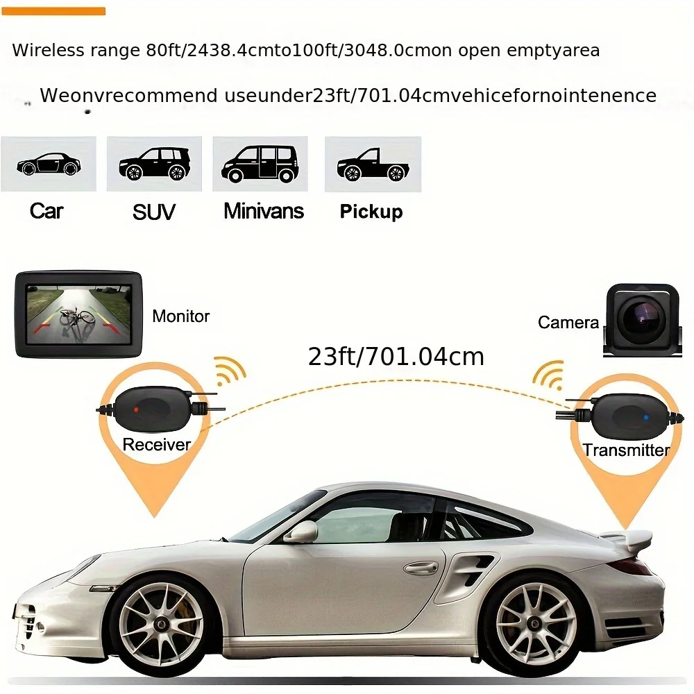 Wireless Backup Camera 4.3inch Monitor Set Car Rear View Display Reverse Parking System For Pickup Van Camper SUV Safety
