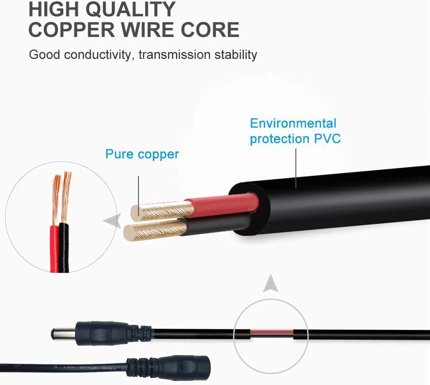 Color: Gold - DC 12V Extension Power Cable 2.1mm*5.5mm Male To Female Connect Wire White Black 0.5m 1m 2m 3m 5m 10m For LED Light CCTV Camera