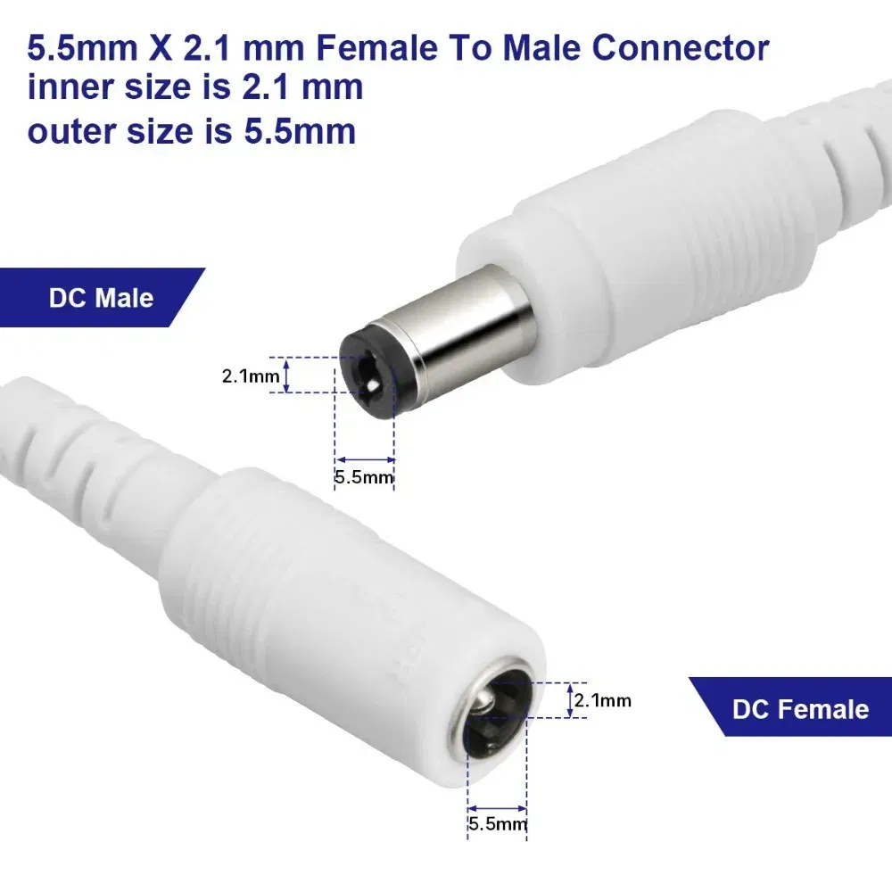 Color: Gold - DC 12V Extension Power Cable 2.1mm*5.5mm Male To Female Connect Wire White Black 0.5m 1m 2m 3m 5m 10m For LED Light CCTV Camera