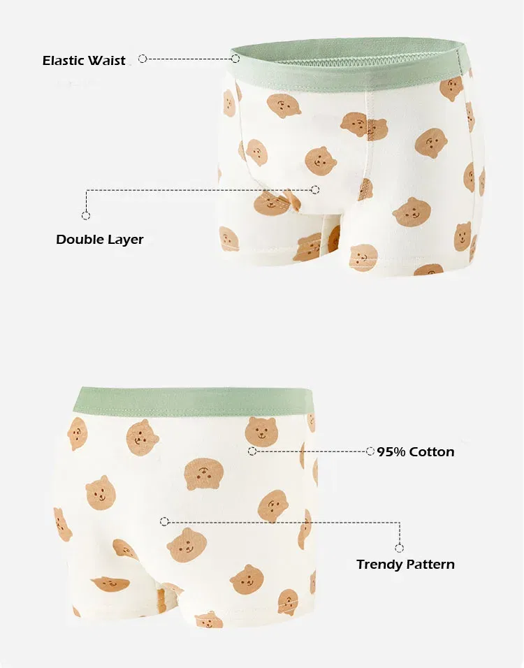Color: Beige, Kid Size: 3T - Kids Boys Underwear Spring Newest Baby Underpants Children 4pcs Cotton Briefs Boys Boxer Shorts Baby Underwear