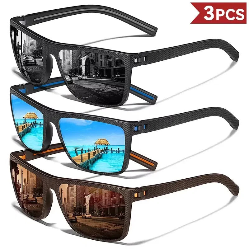 Lenses Color: Light purple - 2/3PCS Amazing Men Polarized Sunglasses Unisex UV400 Glasses Fishing Goggles Outdoor Sport Eyewear  for Driving Fishing Cycling