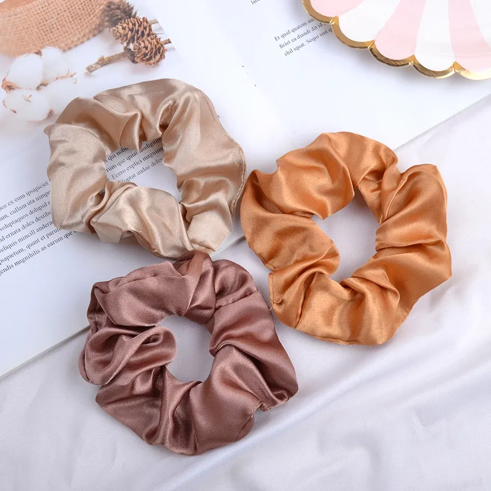 Color: Ginger - Real 100% Silk Large Scrunchie Women Elastic Handmade Multicolor Hair Band Ponytail Holder Headband Hair Accessories Ties Gum
