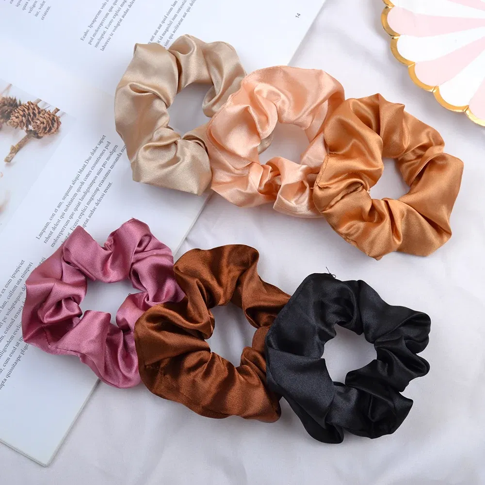 Color: Ginger - Real 100% Silk Large Scrunchie Women Elastic Handmade Multicolor Hair Band Ponytail Holder Headband Hair Accessories Ties Gum