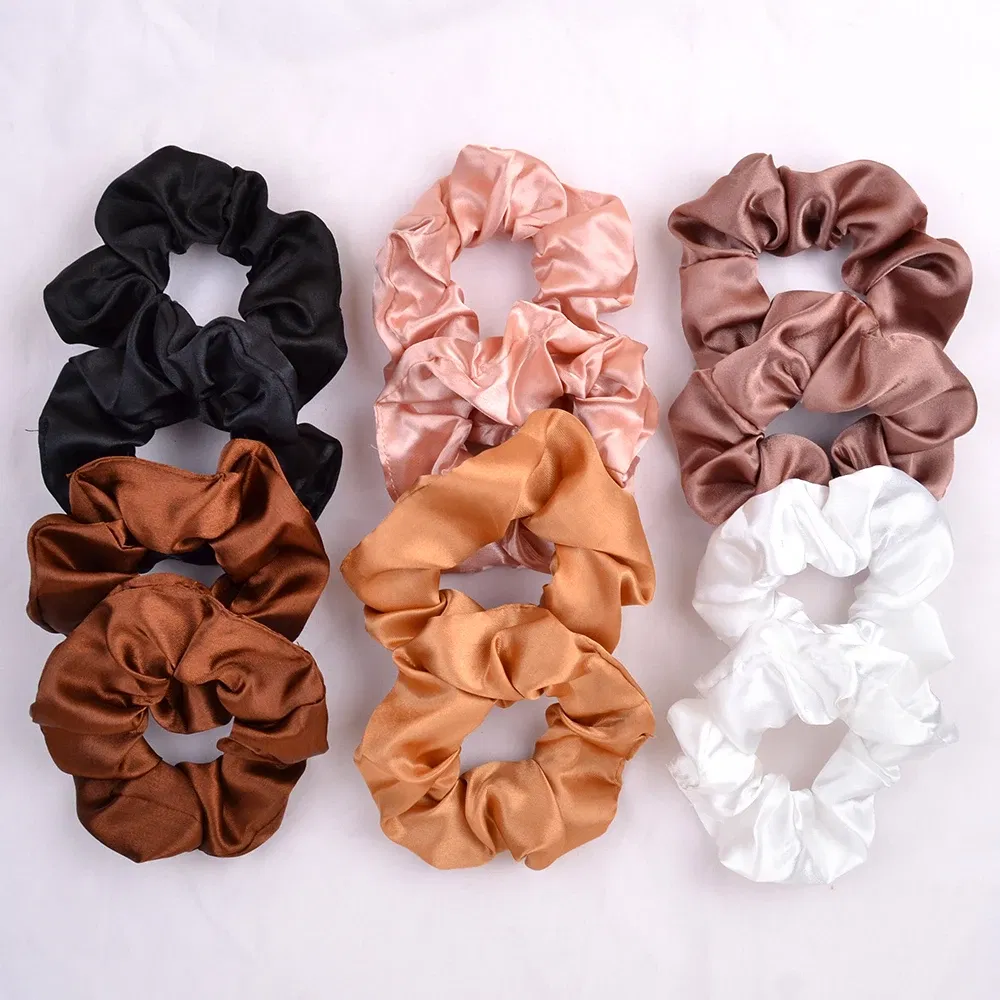 Color: Ginger - Real 100% Silk Large Scrunchie Women Elastic Handmade Multicolor Hair Band Ponytail Holder Headband Hair Accessories Ties Gum