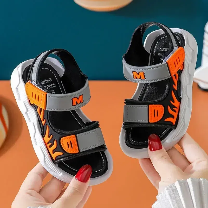 Color: black, Shoe Size: 2.5 - Baby Sandals Flame Pattern Boy Sandals Soft Sole Anti-slip Boys Girls Children Shoes