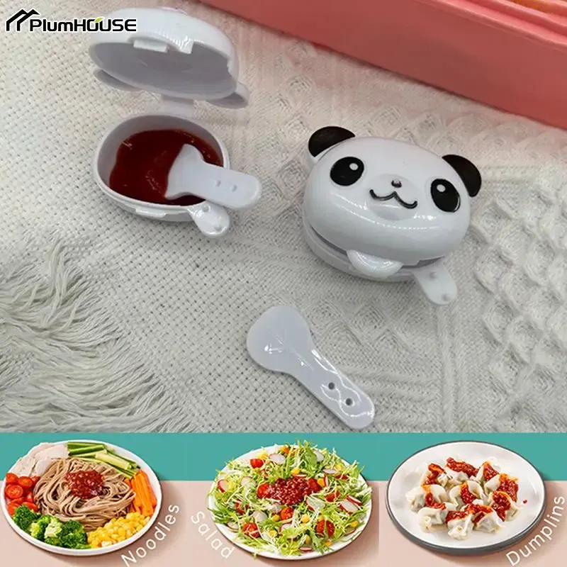 Color: Chocolate - 2Pcs Lunch Bento Soy Sauce Box Container Cute Plastic Condiment Dispenser Mini Portable Salad Dressing Tomato Ketchup Bottle Jar