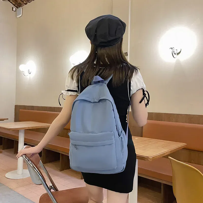 Color: Beige - Women Schoolbag Waterproof Large Capacity School Backpack Smooth Zipper Solid Teens Girl Casual Daypack Bag Student Supply NEW