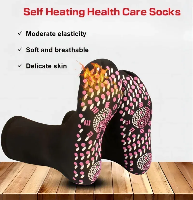 Color: Pink - 1/5pairs Tourmaline Self-Heating Socks Winter Warm Thermal Health Care Socks Slimming Health Short Sock Magnetic Therapy Sock