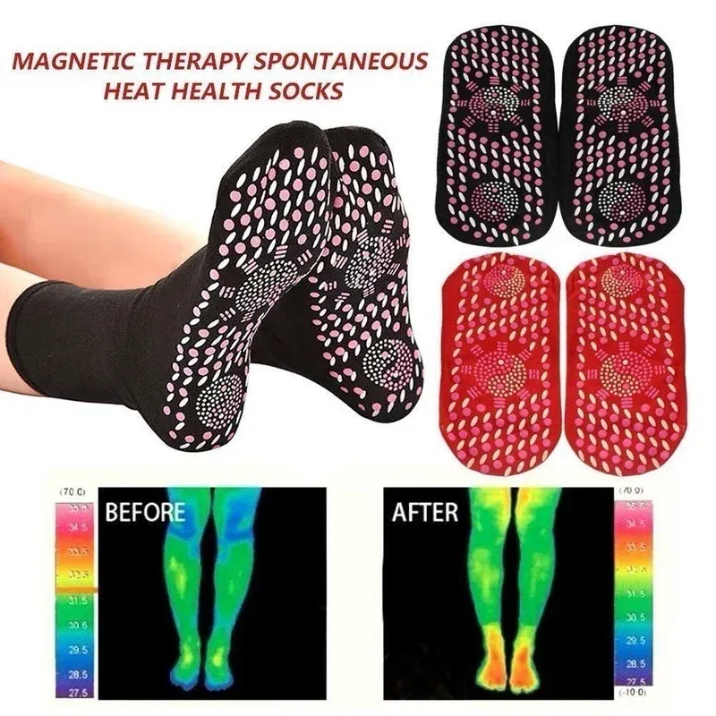 Color: Pink - 1/5pairs Tourmaline Self-Heating Socks Winter Warm Thermal Health Care Socks Slimming Health Short Sock Magnetic Therapy Sock