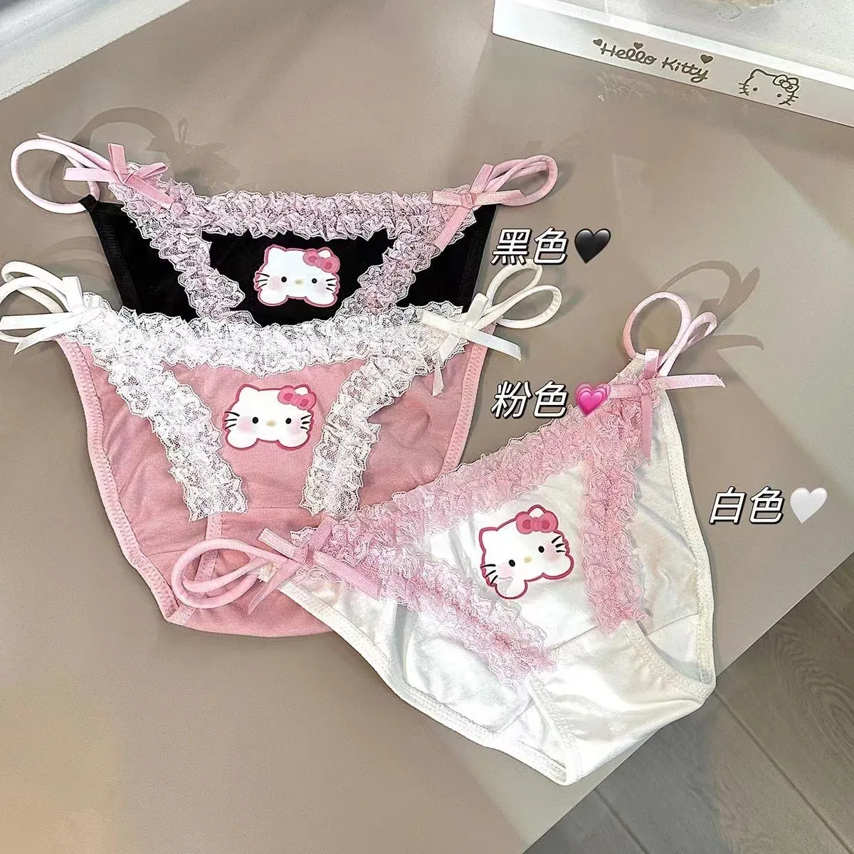 Color: Red, Ships From: CHINA, Size: 12" - 1/3Pcs Sanrio Hello Kitty Cartoon Sexy Women's Lace Panties Y2K Creative Sweet Girl Low Waist Hip Lift Panties Birthday Gift