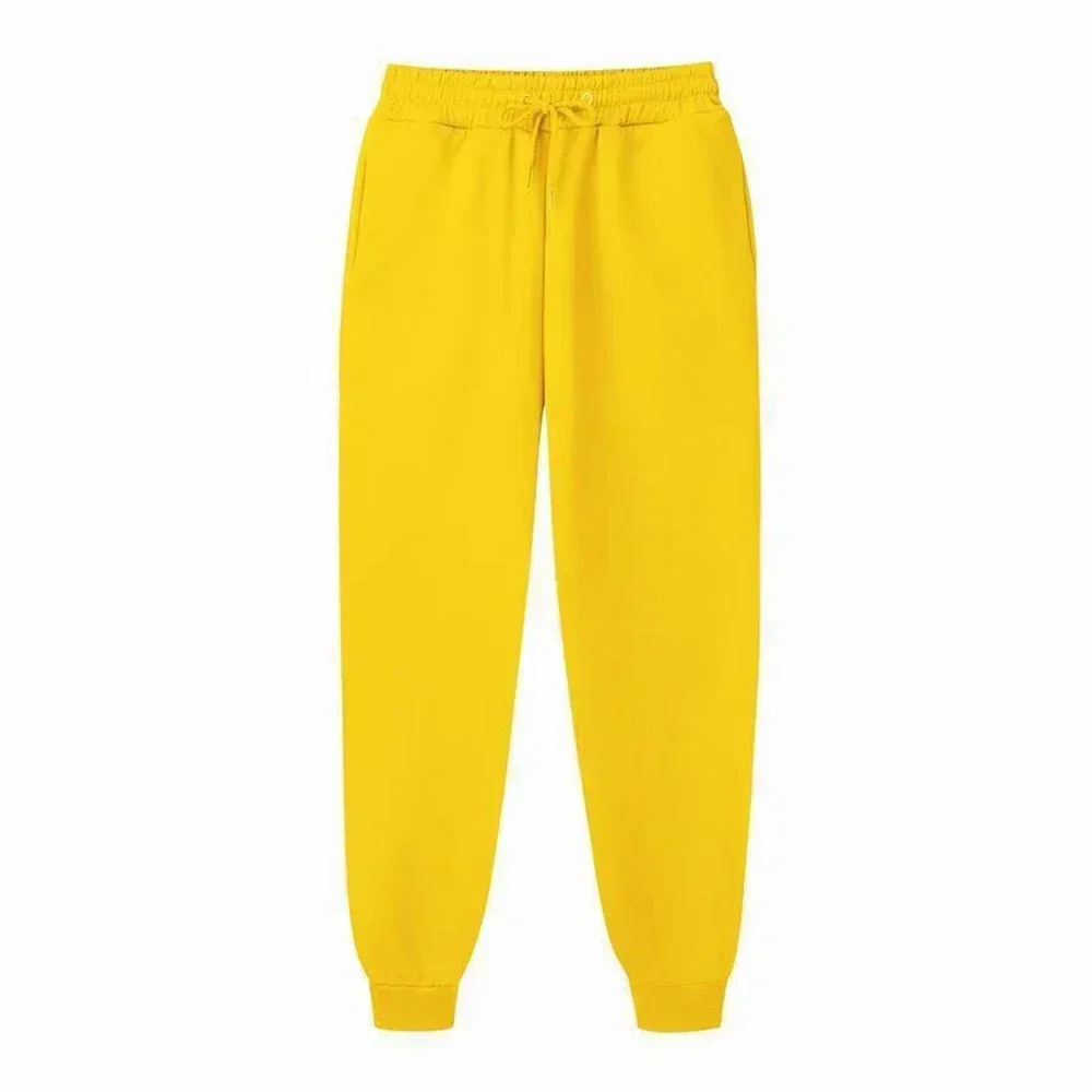 Color: Gold, Size: L - Men's Casual Sweatpants Fleece Sports Pants Unisex Fashion Solid Loose Trousers Streetwear Autumn Winter Jogging Fitness Pants