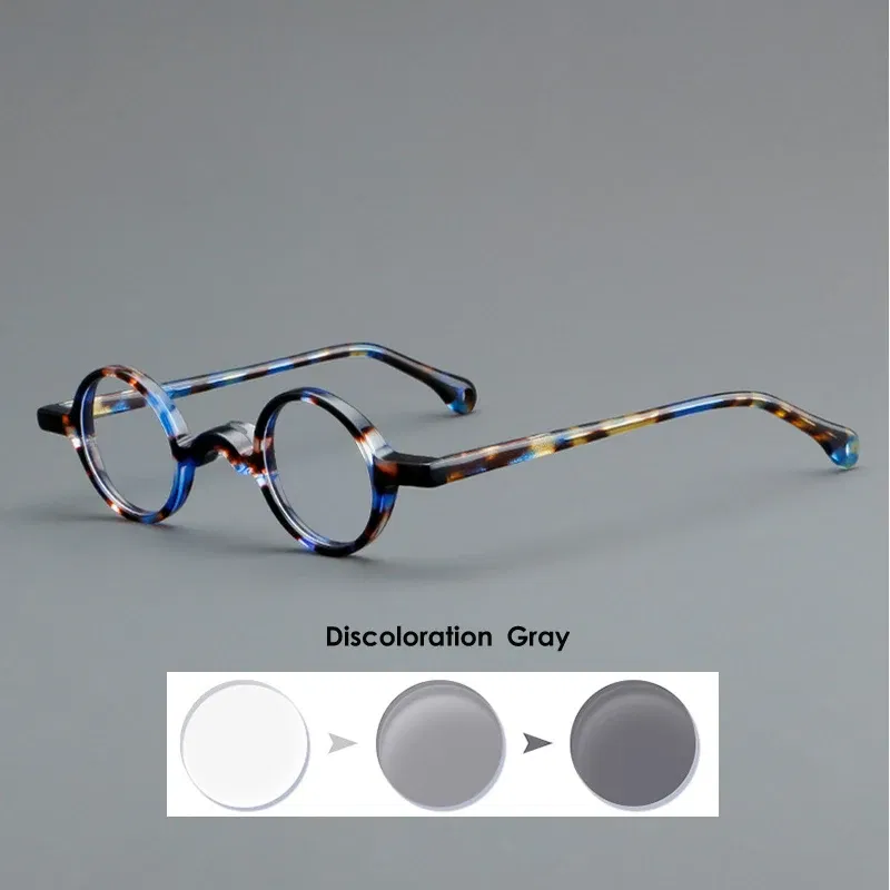 Frame Color: Blue, Eye Prescription: +75 - VCKA Photochromic Acetate Myopia Glasses Men Retro Small Round Frames Women Custom prescription Anti-Blue  Eyewear -0.5 TO -10