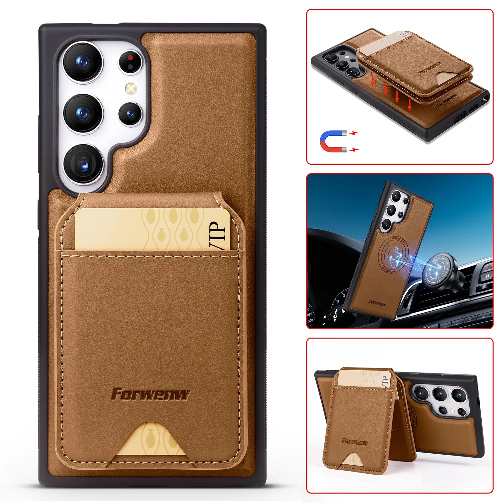 Color: Brown, Compatibility by Model: Galaxy Note20 - Leather Case For Samsung Galaxy A16 A36 A56 A55 A35 A15 A25 S25 S24 Ultra S23 S22 Plus + 2 in 1 Detachable Vertical Wallet Cover