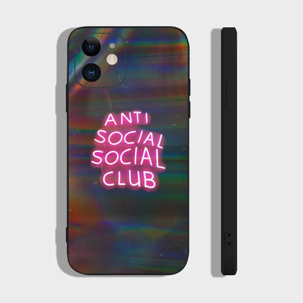 Color: Blue, Material: Carbon Fiber - Anti Social Social Club Phone Case For IPhone 16 15 14 13 Pro Max 11 12 Mini X Xs XR Se 2022 Black Silicone Cover