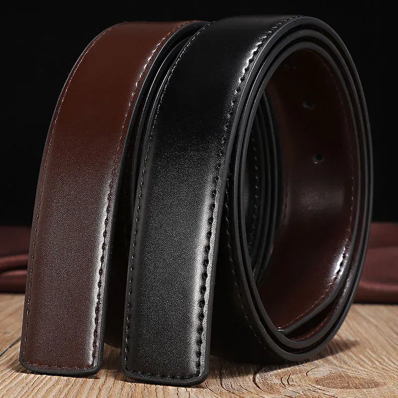 Color: black, Belt Length: 125cm, Ships From: CHINA - 2.8cm 3.0cm 3.3cm 3.5cm 3.8cm Wide Double-sided Cow Reversible Leather With Holes No Buckle Belt Without Buckle High Quality