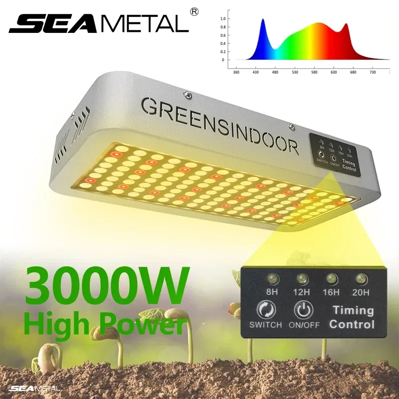Plug Type: UK - SEAMETAL 3000W LED Grow Light Full Spectrum Indoor Plants Growing Light Tent 8h/12h/16h/20h Timer Auto On/Off Phyto Growth Lamp
