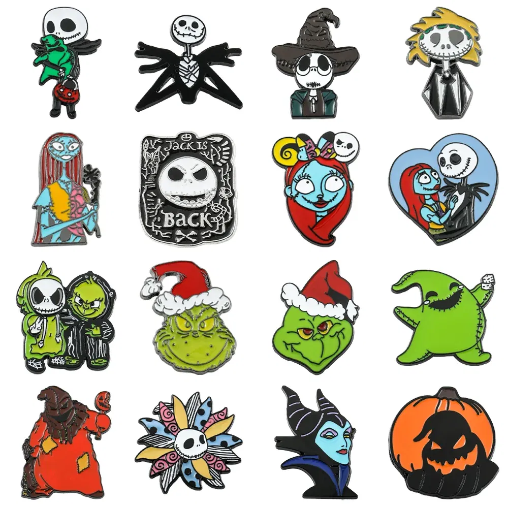 Metal color: Titanium Plated, Ships From: CHINA - Disney The Nightmare Before Christmas Enamel Pin Cartoon Figure Sally Jack Skellington Metal Badge Brooch Kawaii Accessories