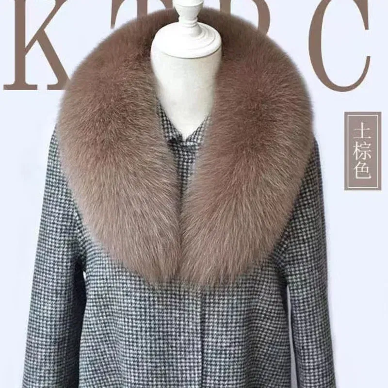 Color: Dark Brown, Size: XL - Winter Real Fox Fur Collar Woman Furry Natural Raccoon Fur Scarf Shawls Luxury Neck Warmer Wraps For Coat Fur Scarves Large Size