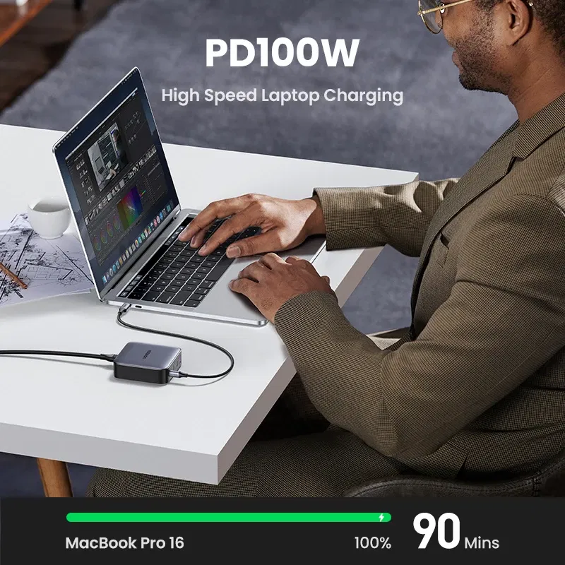 Plug Type: UK, Ships From: CHINA - UGREEN 100W GaN Charger Desktop Laptop Fast Charger 4 in 1 Adapter For iPhone 15 14 13 12 Pro Max Phone Charger Xiaomi Samsung