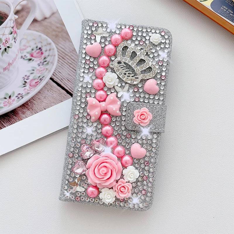 Color: Silver, Material: Cotton Fabric - Wallet Glitter Case For Samsung Galaxy S24 FE S23 Ultra S22 Plus S21 S20 A13 A14 A15 A16 A53 A54 A55 A34 Flip Luxury Leather