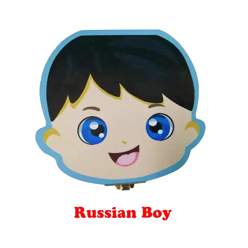 Color: green - Cute Wooden Baby Tooth Box Boxes Kids Milk Teeth Storage Box English/Spanish/French/Russian/Italian/Portuguese Keepsake Boxes