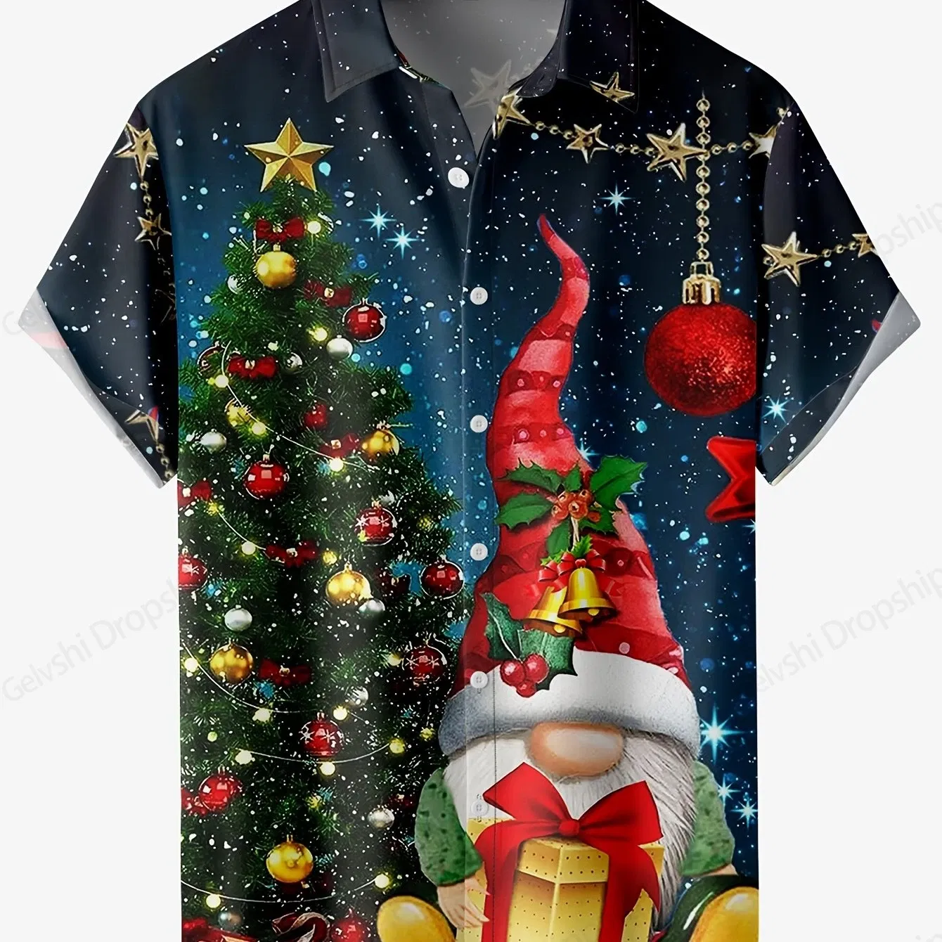 Color: Beige, Size: XXL - Men's Retro Christmas Hawaiian Shirt Men Women Fashion Cartoon Santa Claus Shirts Short Sleeve Blouse Festive Holiday Top Elk