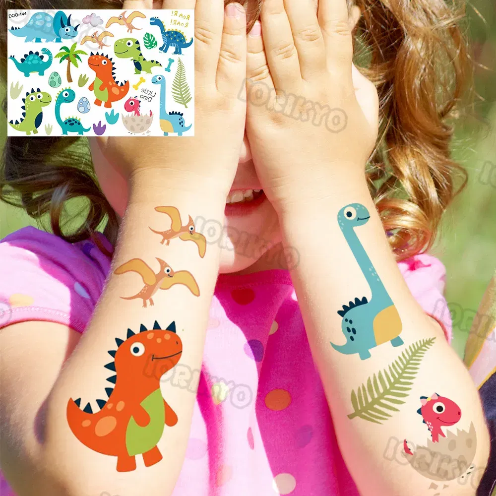 Color: BROWN RED - Cute Small Bus Car Temporary Tattoos For Kids Boys Girls Baby Child Cute Dinosaur Tattoo Sticker Funny Fake Star Tatoo Face Hand