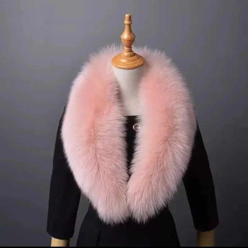 Color: Pink, Size: S - Winter Real Fox Fur Collar Woman Furry Natural Raccoon Fur Scarf Shawls Luxury Neck Warmer Wraps For Coat Fur Scarves Large Size