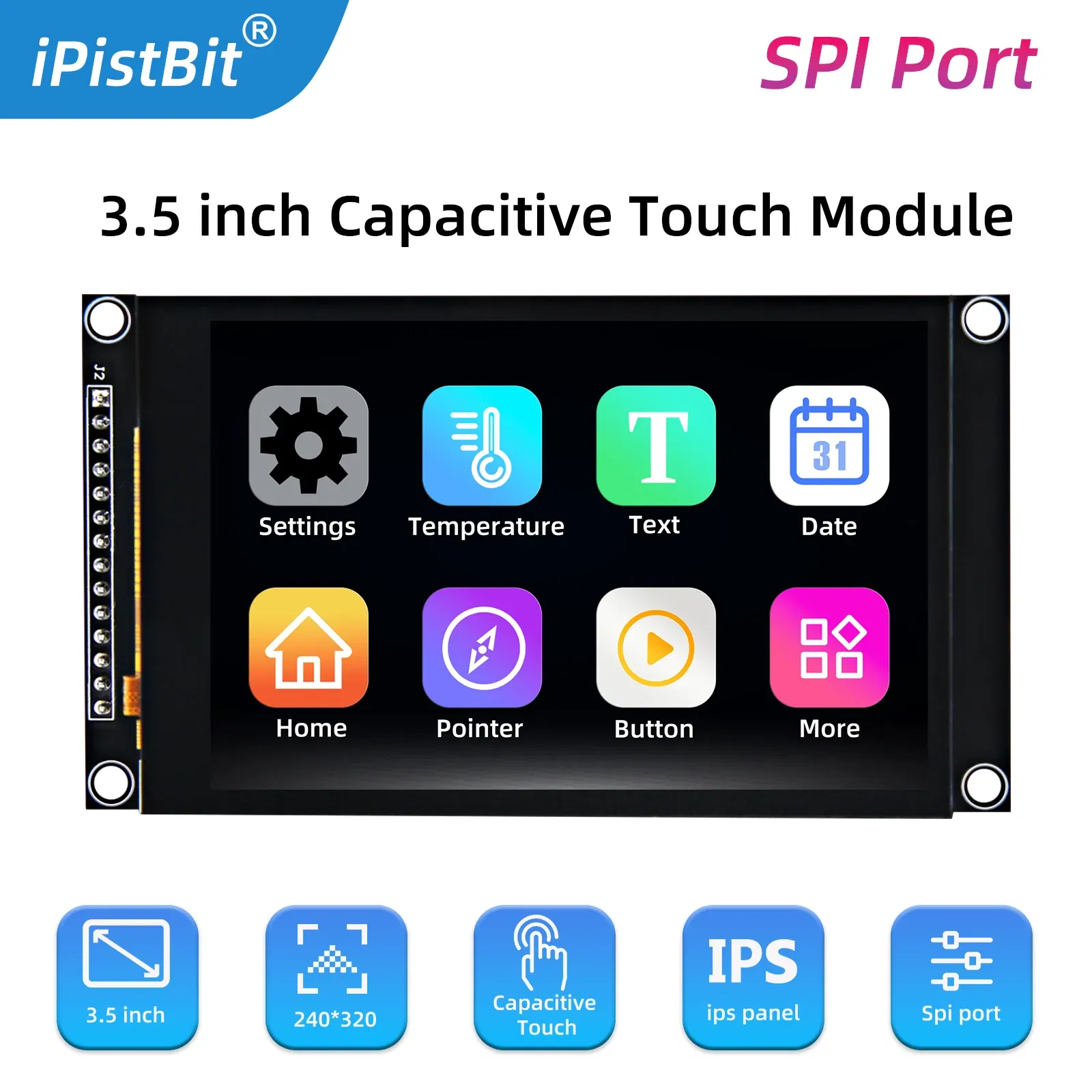 Color: Blue - 3.5 inch SPI TFT LCD Screen Colorful IPS capacitive Touch Display Module ST7796 320*480  IPS For Esp32&arduino