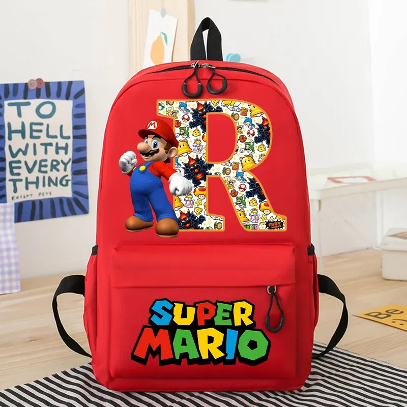 Color: GRAY, Size: 12cm - New Super Mario Bro School Bag Cartoon Letter Printed Children Backpack Boys Girls School Backpacks Children's Birthday Gifts