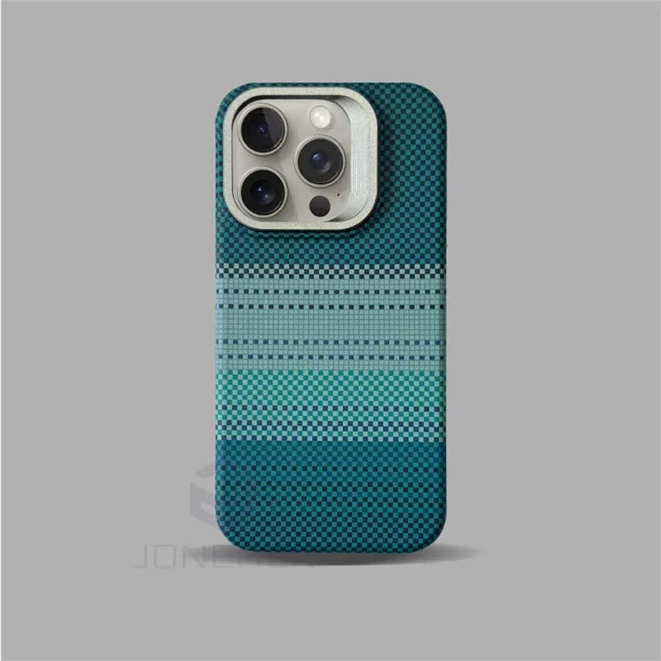 Color: SKY BLUE, Material: EVA - Luxury Magnetic Stand Metal Lens Relief Carbon Fibre Pattern For Magsafe Case For iPhone 15 14 13 Pro Max Shockproof  Back Cover