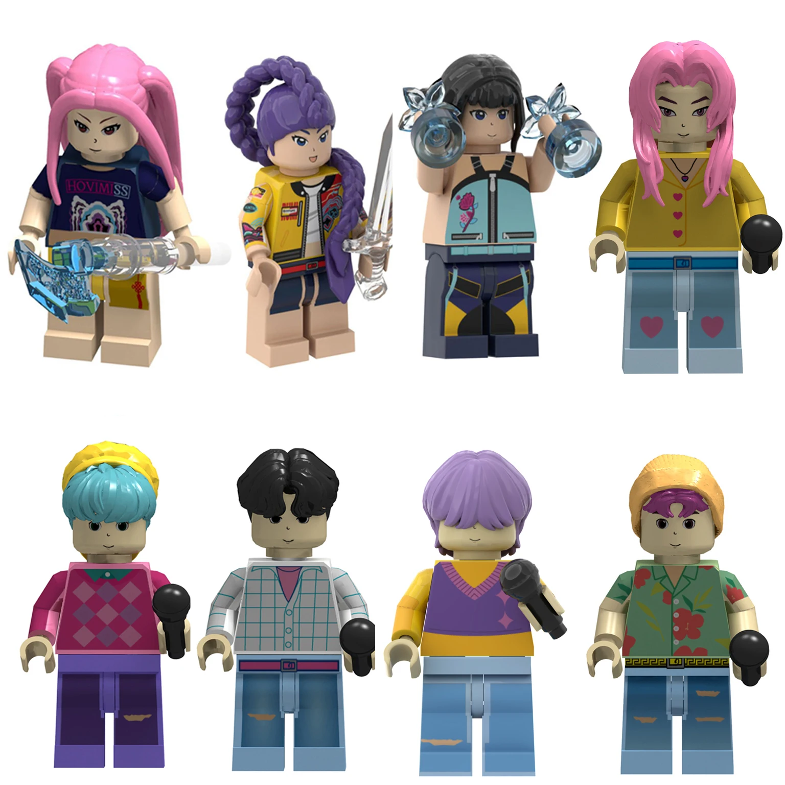 Color: Orange - New KPOP Demon Hunters Cartoon Doll Building Blocks Kawaii Mini Action Figure Head Assembly Toys Child Educational Toys Gift