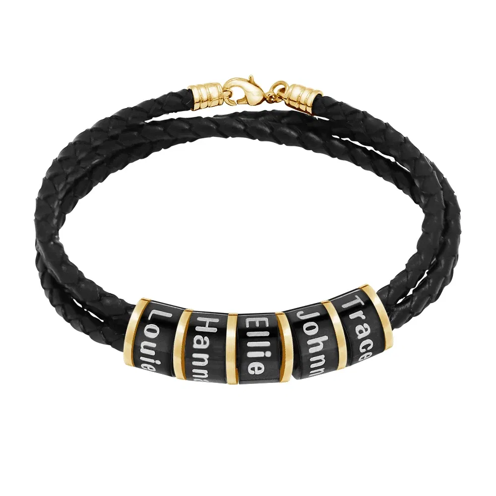 Metal Color: Rhodium Plated, Length: 17cm, Main Stone Color: Red - Personalized Names Men Leather Bracelet Braided Leather Bracelet Custom Family Names Bracelet Personalized Men Bracelet Gift