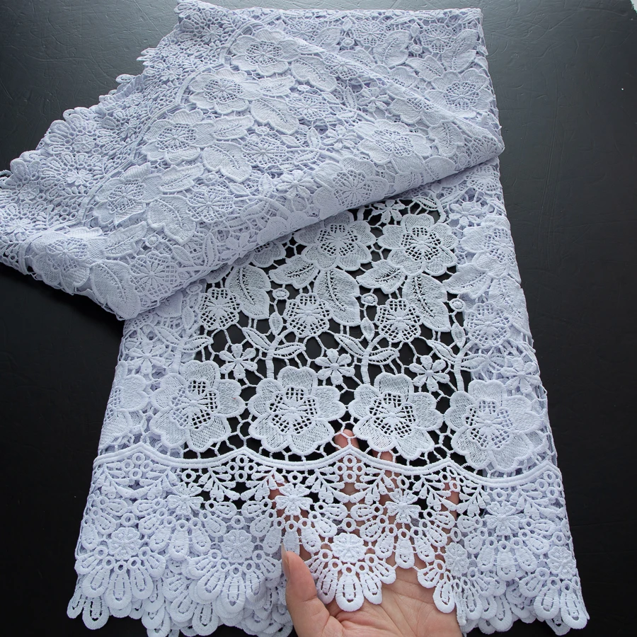 Guipure Lace Fabric High Quality 5 Yards Knitted White Nigerian African Sequins Cord Lace Fabric Dress for Women A4070