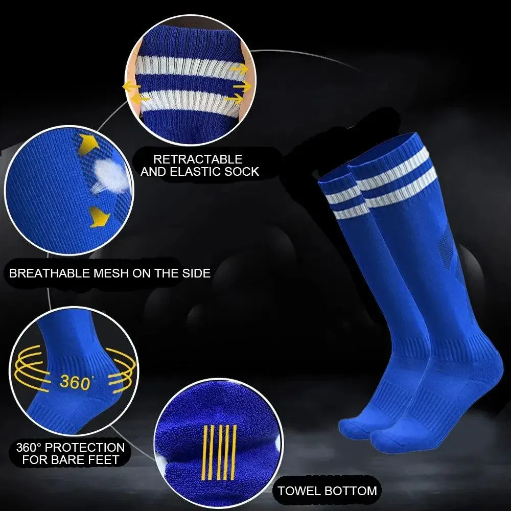 Color: Blue - 1 Pair Sports Football Socks Non-slip Grip Football Socks Children Outdoor Running Fitness Socks
