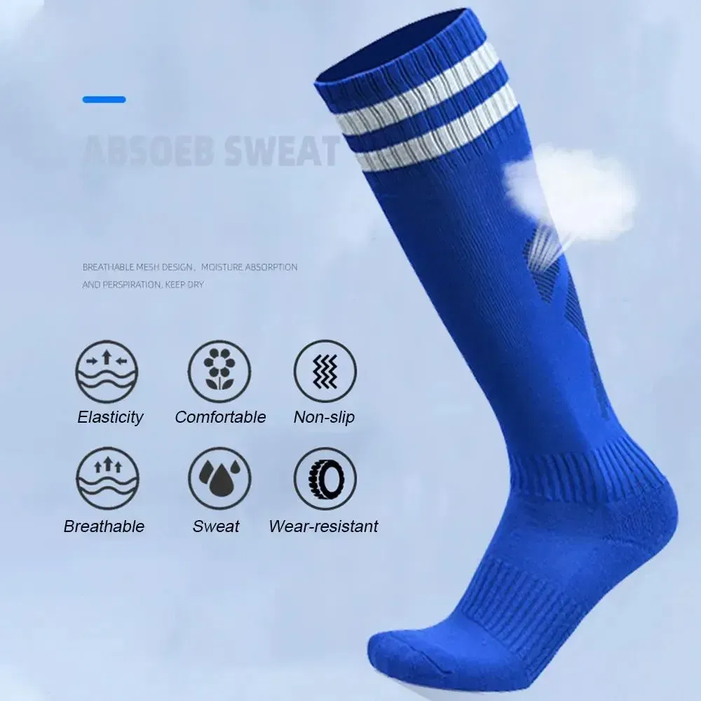 Color: Blue - 1 Pair Sports Football Socks Non-slip Grip Football Socks Children Outdoor Running Fitness Socks