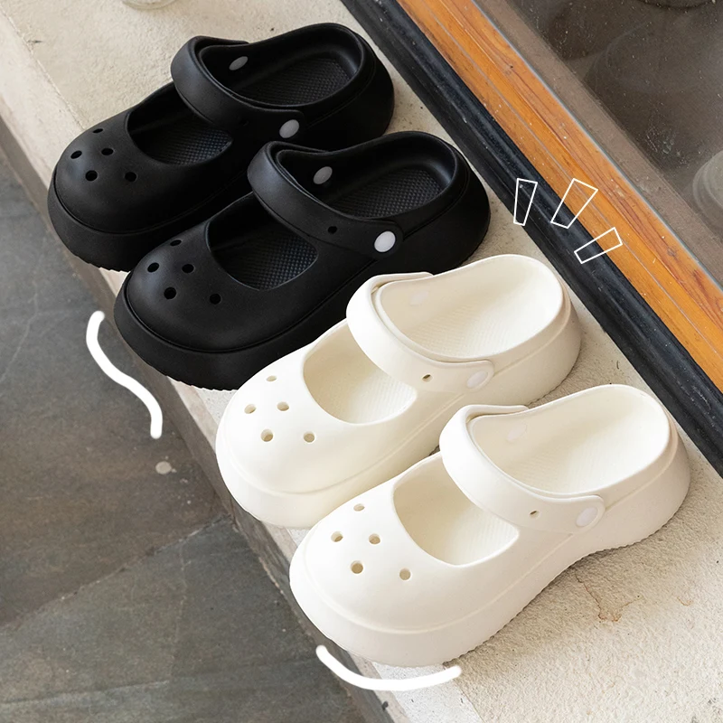 Color: WHITE, Shoe Size: 37 - Summer Women Slippers Fashion Thick Bottom Hole Shoes EVA Slippers Anti Slip Baotou Slippers Outdoor Beach Sandals Slippers