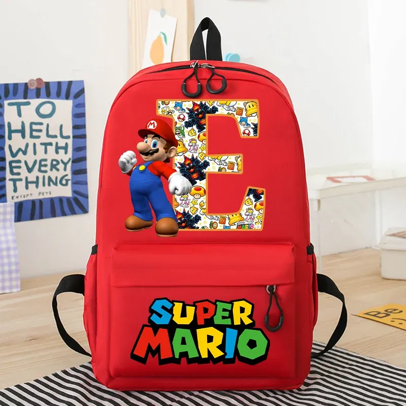 Color: GRAY, Size: 12cm - New Super Mario Bro School Bag Cartoon Letter Printed Children Backpack Boys Girls School Backpacks Children's Birthday Gifts