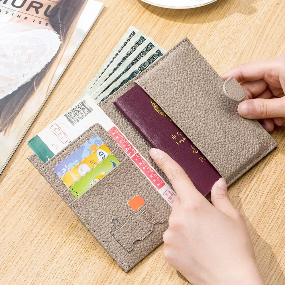 Color: GRAY - Genuine Cow Leather Passport Holder Travel Wallet with Zipper Pocket Card Holder RFID Blocking Bifold Wallet for Men and Women