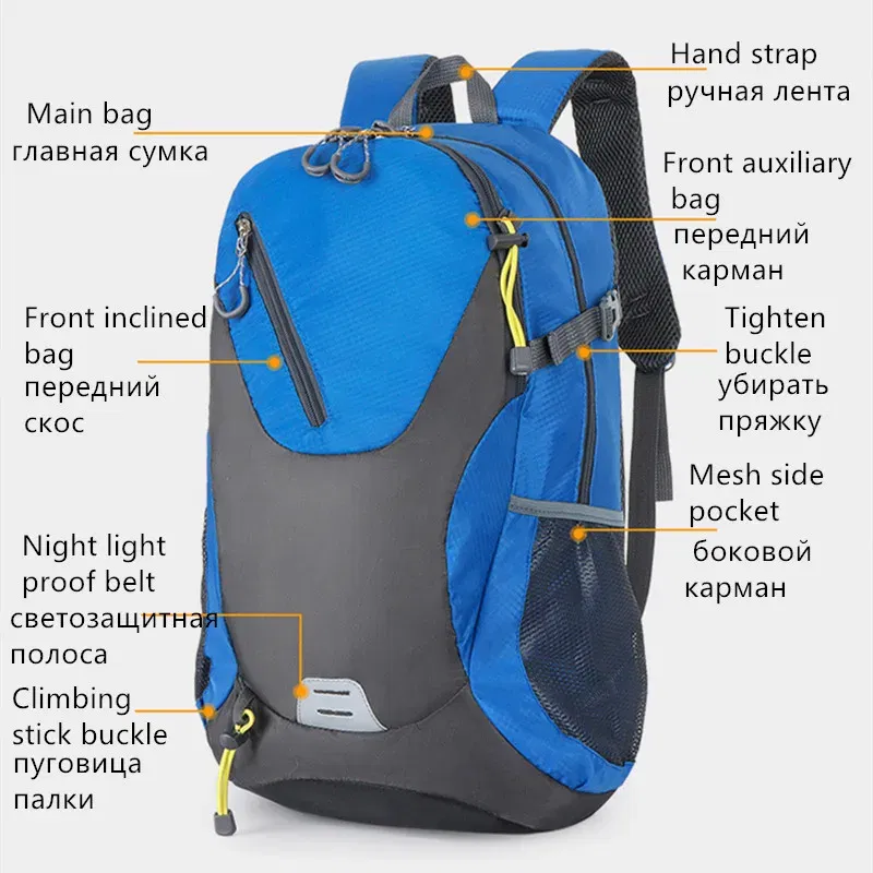 Color: PURPLE - 2024 New Outdoor Backpack Hiking Sports Mountaineering Bag Riding Backpack 40L Waterproof Backpack Leisure Travel Bag