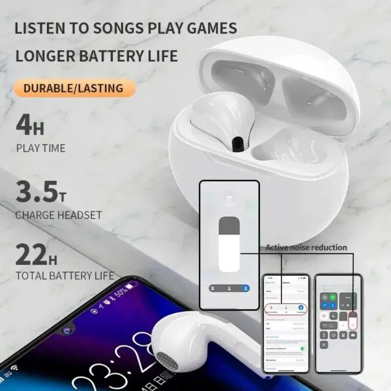 Color: WHITE, Ships From: CHINA - Original Lenovo TWS Air Pro 6 Earphones Wireless Bluetooth 5.0 HiFi Sport Noise Reduction Headphones Touch Control Earbuds