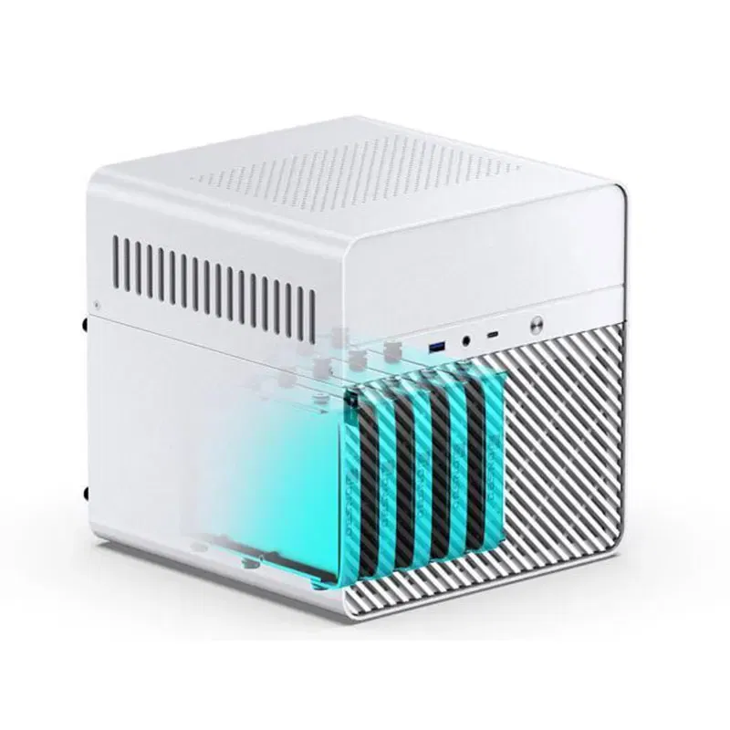 Color: Silver - JONSBO N2 ITX Mini NAS Server Small Case All-In-One Aluminum Suitcase Portable Case 5 Hard Disk Location Hot-Swappable Chassis